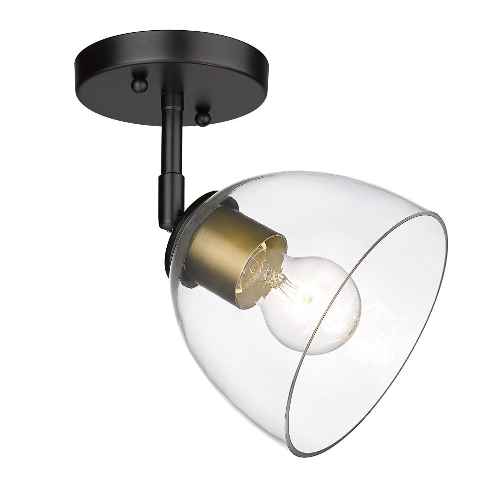 Golden Lighting 6958-SF BLK-BCB-CLR Roxie Semi-Flush in Matte Black with Brushed Champagne Bronze and Clear Glass Shade